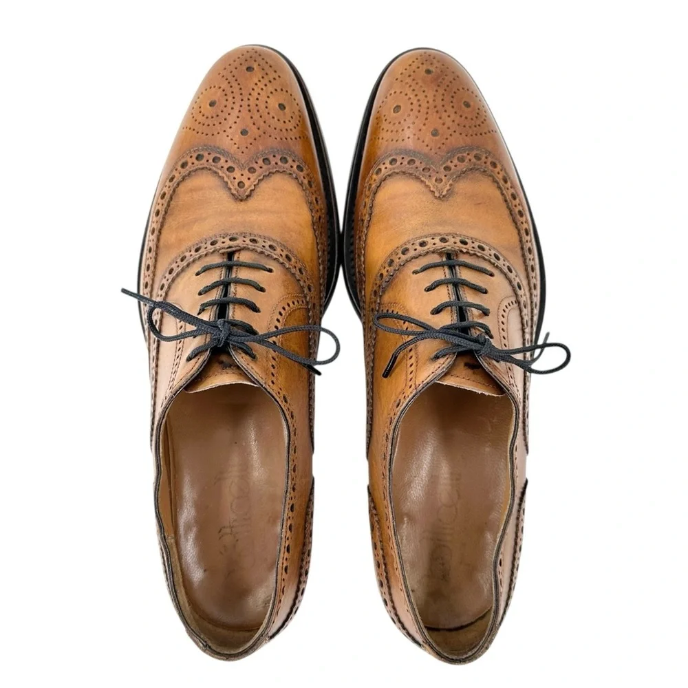 Botticelli Italian Designer Brown Wingtip Oxford Brogue Leather Laceup Shoes